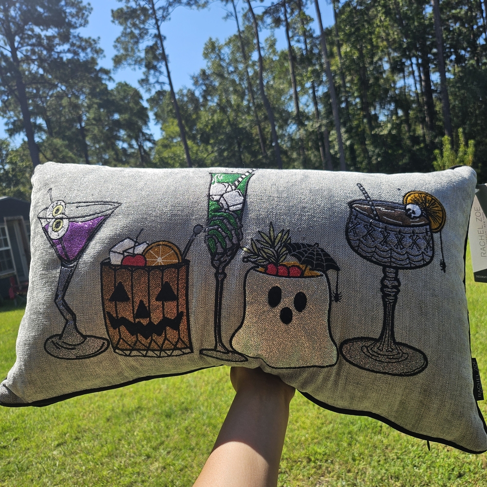 Rachel Zoe Spooky Halloween Cocktails Embroidered Accent Pillow